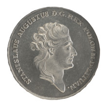 Crown thaler by Efraim Brenn (fl. 1774–1792), 1785. Obverse: Head of Stanislaw August Poniatowski