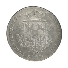 Crown thaler, Stanislaw August Poniatowski (King of Poland; 1732–1798). Obverse: Head of Stanislaw