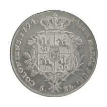 Crown thaler, Stanislaw August Poniatowski (King of Poland; 1732–1798). Obverse: Head of Stanislaw