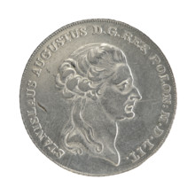 Crown thaler, Stanislaw August Poniatowski (King of Poland; 1732–1798). Obverse: Head of Stanislaw