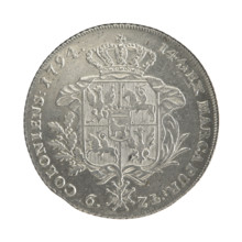 Crown thaler, Stanislaw August Poniatowski (King of Poland; 1732–1798). Obverse: Head of Stanislaw