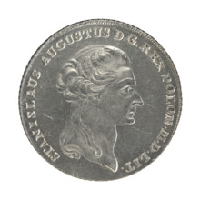 Crown thaler of Stanislaw August Poniatowski (King of Poland; 1764–1795). Obverse: head of