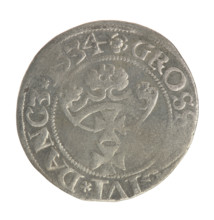 Gdansk grosz, Sigismund I the Old (King of Poland; 1506–1548). Polish coin, Jagiellon dynasty.