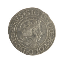 Gdansk grosz, Sigismund I the Old (King of Poland; 1506–1548). Polish coin, Jagiellon dynasty.
