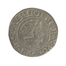 Gdansk grosz, Sigismund I the Old (King of Poland; 1506–1548). Polish coin (1548). Obverse: Crowned