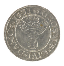Gdansk grosz, Sigismund I the Old (King of Poland; 1506–1548). Polish coin of the Jagiellon dynasty