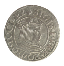 Gdansk grosz, Sigismund I the Old (King of Poland; 1506–1548). Polish coin (1532). Obverse: Crowned