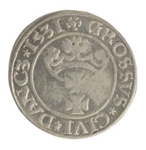 Gdansk grosz, Sigismund I the Old (King of Poland; 1506–1548). Polish coin, Jagiellon dynasty.