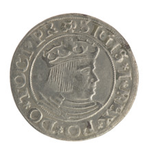 Gdansk grosz, Sigismund I the Old (King of Poland; 1506–1548). Polish coin, Jagiellon dynasty. Male