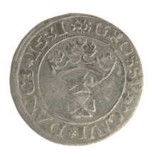 Gdansk grosz, Sigismund I the Old (King of Poland; 1506–1548). Polish coin, Jagiellon dynasty.