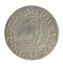 Gdansk grosz, Sigismund I the Old (King of Poland; 1506–1548). Silver coin (1533). Obverse: Crowned