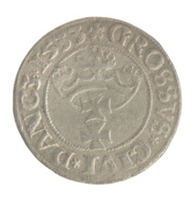 Gdansk grosz, Sigismund I the Old (King of Poland; 1506–1548). Polish coin, Jagiellon dynasty.