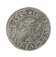 Gdansk grosz, Sigismund I the Old (King of Poland; 1506–1548). Polish coin, Jagiellon dynasty.