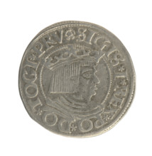 Gdansk grosz, Sigismund I the Old (King of Poland; 1506–1548). Polish coin (1534). Obverse: Crowned