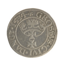 Gdansk grosz, Sigismund I the Old (King of Poland; 1506–1548). Obv.: Crowned male bust in profile