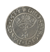 Gdansk grosz, Sigismund I the Old (King of Poland; 1506–1548). Polish coin, Jagiellon dynasty.