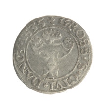 Gdansk grosz, Sigismund I the Old (King of Poland; 1506–1548). Silver coin (grosz), 1535. Obverse: