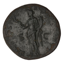 Sestertius of Trajan (53–117; Roman emperor 98–117). Obverse: head of Trajan in a laurel wreath