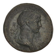 Sestertius, Trajan (53–117; Roman emperor 98–117). Bronze coin, weight 24.45 g, dated 116–117.