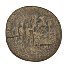 Sestertius, Trajan (53–117; Roman emperor 98–117). Obverse: bust of Trajan with laurel wreath