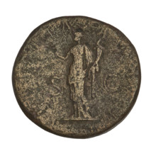 Sestertius, Trajan (53–117; Roman emperor 98–117). Obverse: head of Trajan in laurel wreath facing