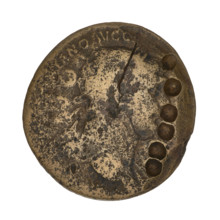 Sestertius of Trajan (r. 98–117). Obverse: head of Trajan in laurel wreath facing right; rim