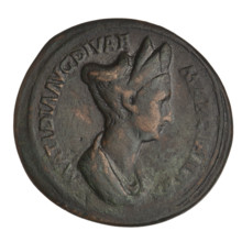 Sestertius, Trajan (53–117; Roman emperor 98–117). Obverse: bust of Matidia the Elder (Trajan's