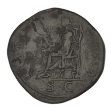 Sestertius of Hadrian (76–138; Roman emperor 117–138). Obverse: Bust of Hadrian with a laurel