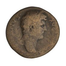 Sestertius of Hadrian (76–138; Roman emperor 117–138). Obverse: Bust of Hadrian with laurel wreath