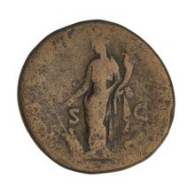 Sestertius of Hadrian (76–138; Roman emperor 117–138). Obverse: bust of Hadrian with laurel wreath