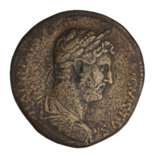 sestertius, Hadrian (76–138; Roman emperor 117–138); obverse: bust of Hadrian with laurel wreath