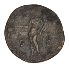 Sestertius of Hadrian (76–138; Roman emperor 117–138). Obverse: laureate head of Hadrian facing