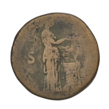 Sestertius of Hadrian (76–138; Roman emperor 117–138). Obverse: head of Hadrian with laurel wreath