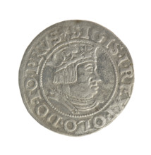 Gdansk grosz, Sigismund I the Old (King of Poland; 1506–1548). Silver coin, 1535. Obverse: Crowned