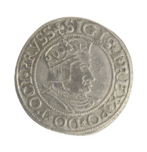 Gdansk grosz, Sigismund I the Old (King of Poland; 1506–1548). Silver coin (grosz), 1535. Obverse: