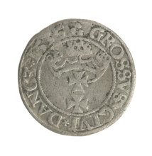 Gdansk grosz, Sigismund I the Old (King of Poland; 1506–1548). Silver coin (grosz), 1535. Obverse: