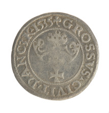 Gdansk grosz, Sigismund I the Old (King of Poland; 1506–1548). Polish coin, Jagiellon dynasty.