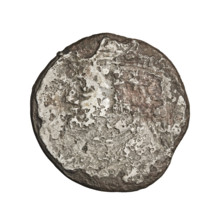 Bronze coin (silver-plated) of Vardanes I (41–45 CE). Obverse: bust of Vardanes I facing left,