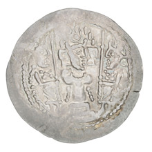 Drachma of Bahram V (ruler of Persia; 420–438). Obverse: bust of Bahram V facing right, wearing a