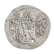 Drachma of Bahram V (ruler of Persia; 420–438). Obverse: Bust of Bahram V facing right; on his head