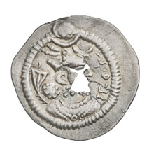 Drachma of Peroz I (ruler of Persia; 459–484). Obverse: bust of Peroz I facing right wearing a