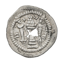 drachma, Peroz I (ruler of Persia; 459–484), busts, crowns, crescents, altars, moons, wings, Iran,
