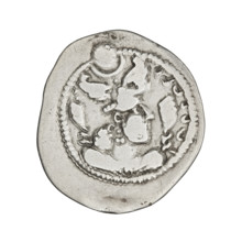 Drachma of Peroz I (ruler of Persia, 459–484). Obverse: bust of Peroz I facing right wearing a