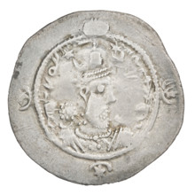 Drachma, Hormizd IV (ruler of Persia; 579–590). Obverse: bust of Hormizd IV facing right, wearing a