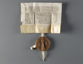 Majestic wax seal attached to a document belonging to Agnieszka (Duchess of Swidnica; reign