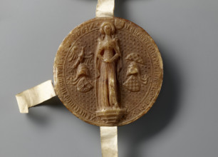 Majestic wax seal with a document: Agnieszka (Duchess of Swidnica; 1368–1392). Princely/rulers'