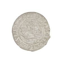 Lithuanian half-grosz, Sigismund I the Old (King of Poland; 1506–1548). Obverse: Pogon (Lithuanian
