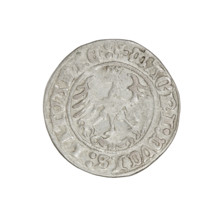 Lithuanian half-grosz, Sigismund I the Old (King of Poland; reign 1506–1548). Obverse: Pogon