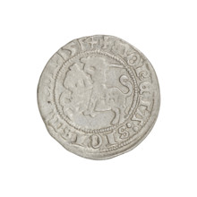 Lithuanian half-grosz, Sigismund I the Old (king of Poland; 1506–1548). Obverse: Pogon turned left;