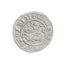 Lithuanian half-grosz, Sigismund I the Old (king of Poland; 1506–1548). Obverse: Pogon (Lithuanian